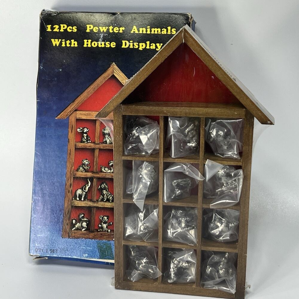 House Shaped Wood Wall Shelf Miniature Display 13 Cubbies Lined 8.25" NEW